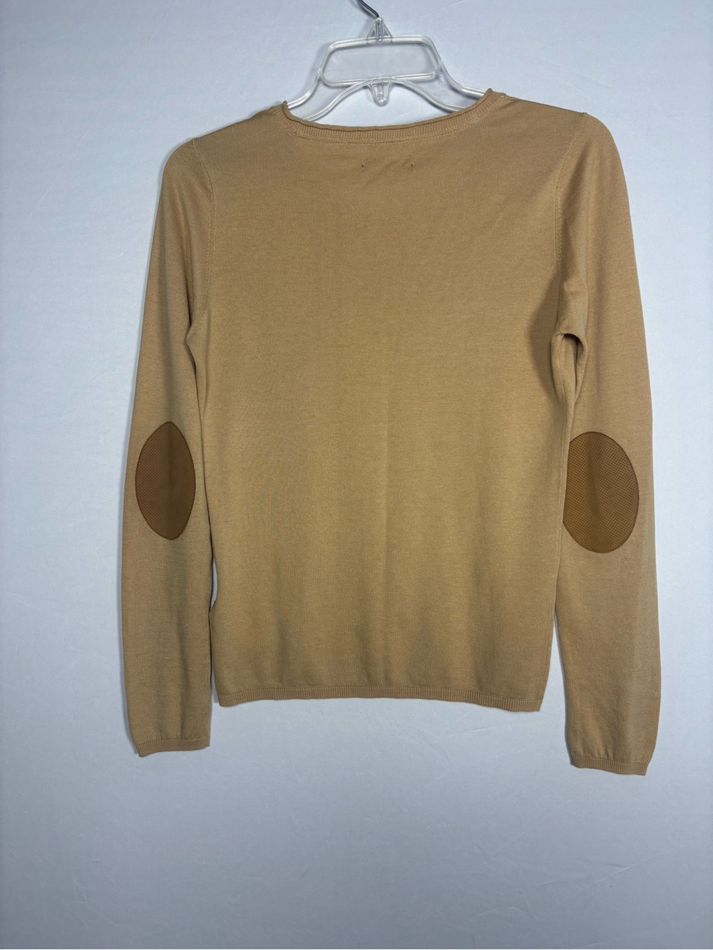 Massimo Dutti Extra Fine Cotton Sweater S Camel Tan Crewneck Elbow Patches - Picture 3 of 7